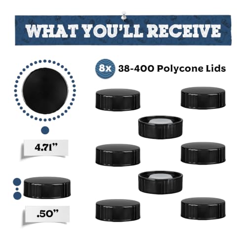 Fermentaholics 38mm Kombucha Airtight Re-usable Secondary Fermentation Lids – Poly Seal Screw Caps for 38mm Store-Bought Kombucha Bottles, Growlers, Homebrew, Mead, Cider, Water Kefir, Black (8)