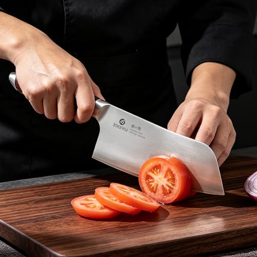 imarku Meat Cleaver Knife 6.3" – Japanese High Carbon Stainless Steel Butcher Knife for Meat Cutting & Vegetable Chopping, Ultra-Sharp with Ergonomic Pakkawood Handle, Gift for Men & Women - color: Silver russet