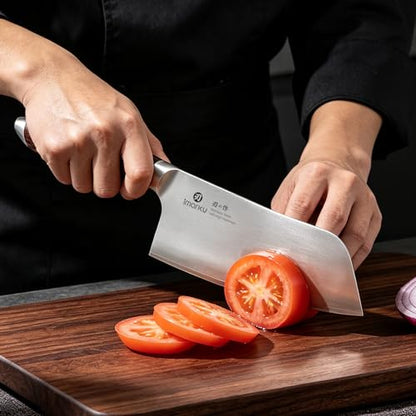 imarku Meat Cleaver Knife 6.3" – Japanese High Carbon Stainless Steel Butcher Knife for Meat Cutting & Vegetable Chopping, Ultra-Sharp with Ergonomic Pakkawood Handle, Gift for Men & Women - color: Silver russet