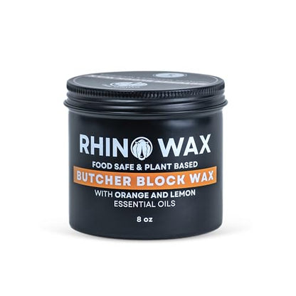 Rhino Wax Butcher Block Conditioner Wax - Large Size (8oz) - Natural Blend of Oils & Waxes (NO Mineral Oil) - Conditions, Seals, Protects, Food Safe - Butcher-Block Countertops - Made in the USA - size: 8 Ounce