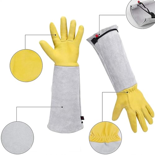 Brrnoo 2pcs Goatskin Leather Thorn Proof Forearm Gloves Thorn Arm Protection Gloves Protective Long Sleeve with Elastic Wrist Strap (S)