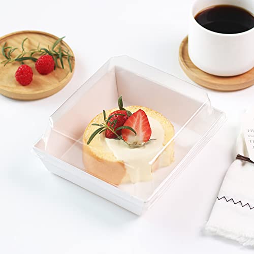 Ocmoiy Charcuterie Boxes with Clear Lids, 5 Inches, 50 Pack, White | To Go Paper Food Containers, Disposable Bakery Dessert Boxes, For Sandwich, Cookie, Pastry, Cake Slice - color: White