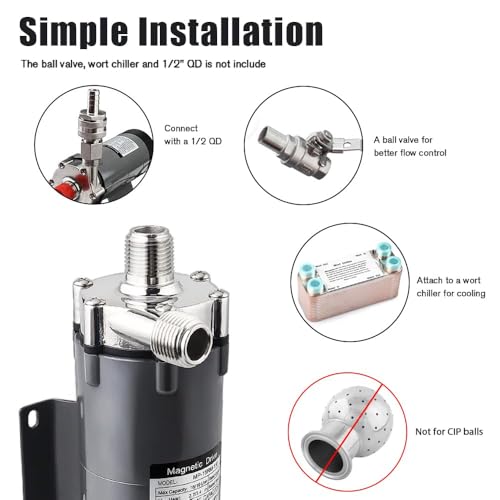 FERRODAY Wort Brewing Pump, Stainless Head Magnetic Drive Brew Food Safe Water High Temp Homebrew Beer Pump with 1/2" NPT Thread - size: Wort Pump(Plug Cord)