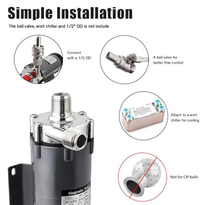 FERRODAY Brewing Wort Pump - Magnetic Drive, Stainless Steel Head, Food Safe High Temp Homebrew Circulating Water Brew Pump, 15RM, 1/2NPT - size: Wort Pump(Switch)