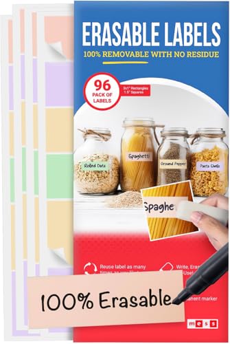 MESS Reusable Food Container Labels - Erasable, Removable Dry Erase Labels for Kitchen, Freezer, and Fridge Organization (1x3 & 1.5", Pastel) - size: 1x3" & 1.5", style: Pastel