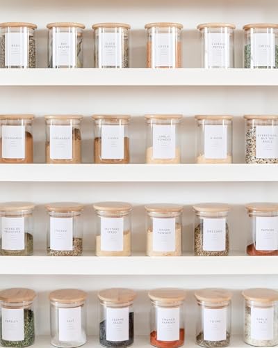 Minimalist Spice Labels for Glass Jars - 142 Spice Jar Labels Preprinted Waterproof, White Rectangle Herb Stickers, Seasoning Herb Containers Kitchen Pantry Organization - style: Minimalist Spice Labels