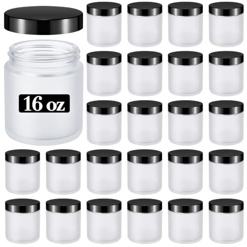Norme 24 Pieces 16 oz Glass Jars with Lids Empty Storage Containers Leakproof Round Cosmetic Jars for Storing Lotions Powder Ointments Making (Frosted White) - color: Frosted White