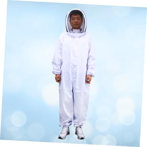 Professional Full Body Beekeeping Suit Veil Hood Size XXL White Elastic Cuffs Ankles Proof Clothing