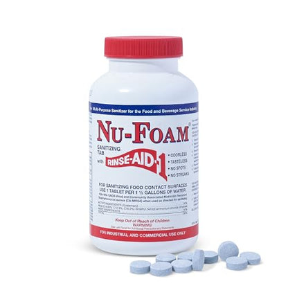 Nu-Foam Sanitizing Tablets for Bar Glassware – EPA Approved Rinse Aid Sanitizer, 100 Tablets (600 Quarts) – Streak-Free, No Taste/Odor – Professional Bar, Tavern, Brewery Glass Cleaner - size: 100 Count (Pack of 1)