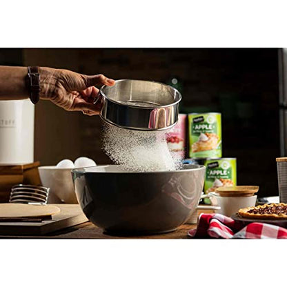 Tablecraft Fine Mesh Sieve Strainer, 8-Inch Round Durable Stainless Steel Sifting, Straining, and Dusting, Comfort Grip, Baking, Food Prep Tool for Foodservice, Restaurant and Home Use, 2" Deep - size: 8 Inch