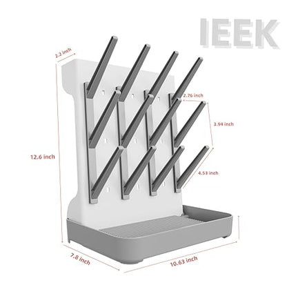 IEEK Baby Bottle Drying Rack,Large Vertical Drying Tower Bottle Rack Holder Space Saving Standing Drying Rack for Countertop-Holds 12 Baby Bottles and Cup,Etachable Travel Bottle Rack,Grey and White