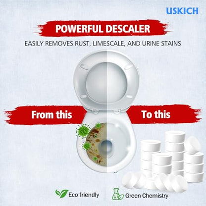 USKICH Toilet Bowl Cleaner 40 PACK, Household Automatic Toilet Bowl Cleaners with Bleach, Bathroom Toilet Tank Cleaners Tablets with Sustained-Release Technology for Deodorizing & Descaling - size: 1 Count (Pack of 40)