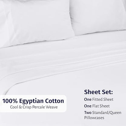 California Design Den Certified 100% Egyptian Cotton Full Size Sheets Set - Lightweight & Crisp Percale Cotton Sheets Full with Deep Pockets, Durable Luxury Bedding Set - White - color: Bright White, size: Full