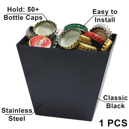 Black Bottle Cap Catcher Wall Mounted, Stainless Steel Screw in Wall Beer Cap Holder Mountable for Post Cooler Table - color: Black
