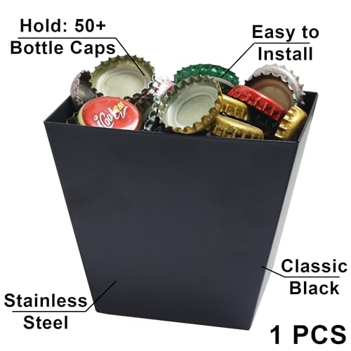 Black Bottle Cap Catcher Wall Mounted, Stainless Steel Screw in Wall Beer Cap Holder Mountable for Post Cooler Table - color: Black