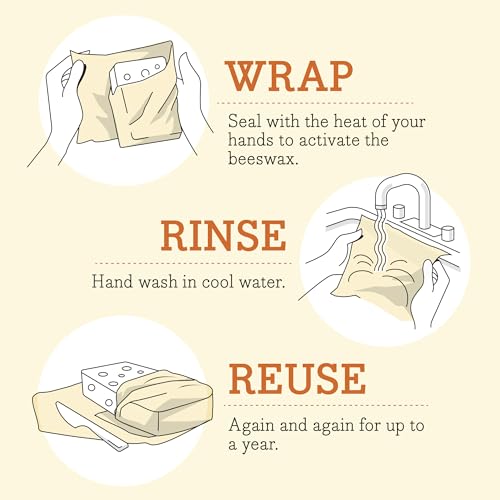 Bee's Wrap Vegan Beeswax Wraps for Food - 3 Pack of Assorted Beeswax Wraps - Small, Medium & Large Wrap - Plastic Free Made in USA Reusable Natural Food Wrap - Herb Garden Print - style: 3 Pack (Vegan Herb Garden)