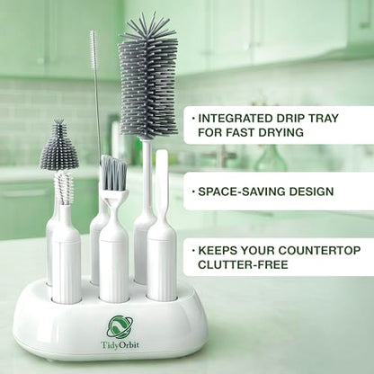 6-in-1 Bottle Brush Set with Holder – Multipurpose Cleaning Kit for Baby Bottles, Reusable Water Bottles, Straws, and Lids – BPA-Free, Compact Storage