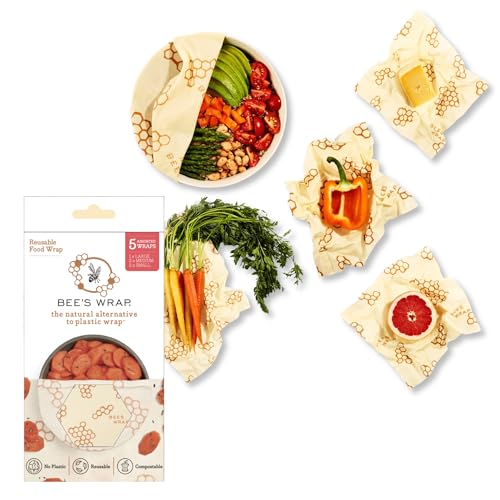 Bee's Wrap Beeswax Wraps for Food - Assorted 5 Pack of Beeswax Wraps - 2 Large & 3 Medium Wrap - Plastic Free Made in USA Reusable Natural Food Wrap - Honeycomb Print - style: 5 Pack (Honeycomb)