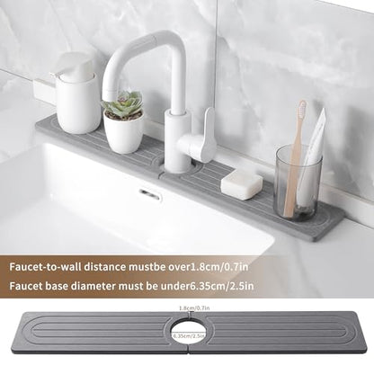 Diatomite Faucet Mat for Kitchen Sink, Quick-Dry Stone-Like Sink Mat, Flat Lay Absorbent Countertop Drying Mat for Faucet Area, Hard Diatomite Mat, Gray, 15.8 x 4 in - color: Gray-D2
