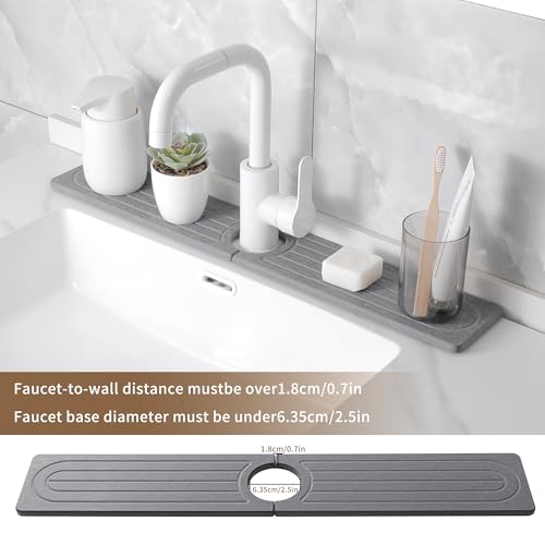 Diatomite Faucet Mat for Kitchen Sink, Quick-Dry Stone-Like Sink Mat, Flat Lay Absorbent Countertop Drying Mat for Faucet Area, Hard Diatomite Mat, Gray, 23.6 x 4 in - color: Gray2
