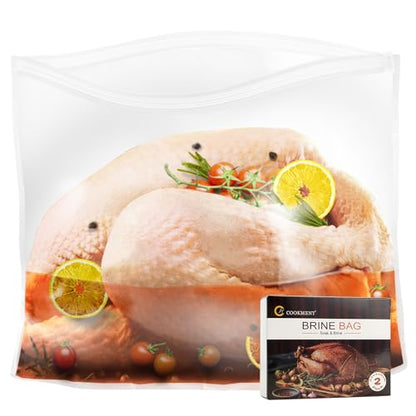 Brining Bags for Turkey, 3 Packs Extra Large Turkey Brine Bag with 3 Cotton Strings, Thickened Brine Bags with Double Zip-lock Seal for Turkey, Chicken Marinade, 26"×22" Hold up to 35LB by JY COOKMENT - size: 3PCS-26"×22"