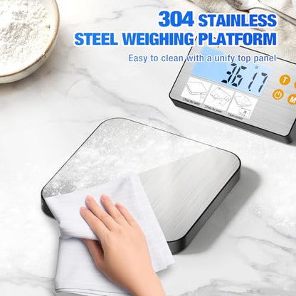 Rechargeable Split Food Scale, Diyife 33lb Digital Kitchen Scales with Split Display, 1g/0.1oz High Accurate, Food-Grade 304 Stainless Steel, 7 Units, Backlit LCD, for Cooking, Baking, Meal Prep - color: Silver