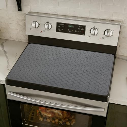 Stove Top Cover for Electric Stove - Food Grade Ceramic Stove top Cover, Silicone XXL Dish Drying Mat, Glass Cooktop Covers, Flat RV Range top Mats (Grey, 27.5"X20") - color: Gray, size: 27.5" x 20"