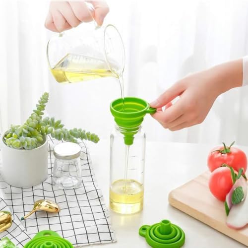 3 Pack Collapsible Silicone Funnels Kitchen Use Foldable Food Grade Liquid Transfer Tools Oil Water Spice Jar Bottle Filling, 12 g, 15 g, 38 g - color: Green, size: 3Pack