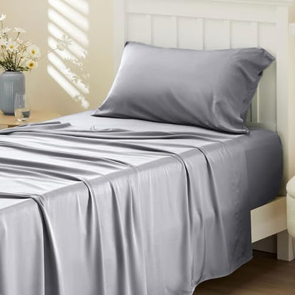 Bedsure PureWoven 100% Rayon Derived from Bamboo, Twin XL Sheets, 3 Pieces | Cooling Sheets for Hot Sleepers, Breathable & Silky Soft, 16" Deep Pocket, Hotel Luxury Bedding, Silver Grey - color: 04 - Silver Grey, size: Twin XL