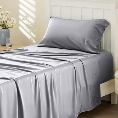 Bedsure PureWoven 100% Rayon Derived from Bamboo, Twin XL Sheets, 3 Pieces | Cooling Sheets for Hot Sleepers, Breathable & Silky Soft, 16" Deep Pocket, Hotel Luxury Bedding, Silver Grey - color: 04 - Silver Grey, size: Twin XL