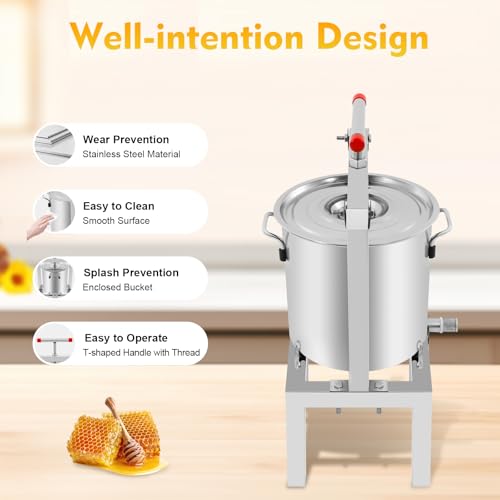 10L Fruit Honey Manual Press, Stainless Steel Cider, Wine, Grape, Apple Press for Wine and Juice Making Supplies - style: 10L