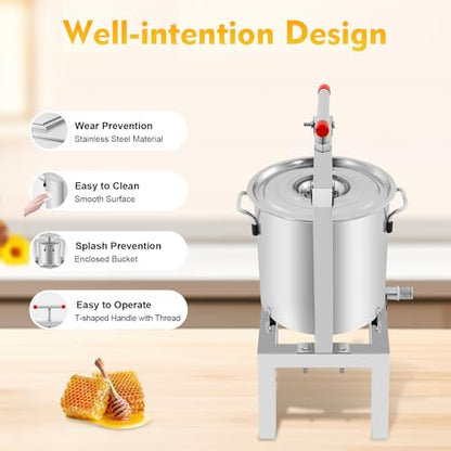 Manual Fruit Juicer, Grape Apple Juice Extractor 2.6gal/10L with Press Handle,DIY Large Fruit Honey Presser Beeswax Extractor Beekeeping Machine - color: A