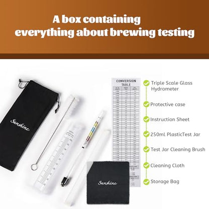 Hydrometer Set - for Mead, Wine, Kombucha and Home Brew Beer, Alcohol Tester Accessories Moonshine Still Kit Complete for Home Test Equipment-Specific Gravity Abv Tester