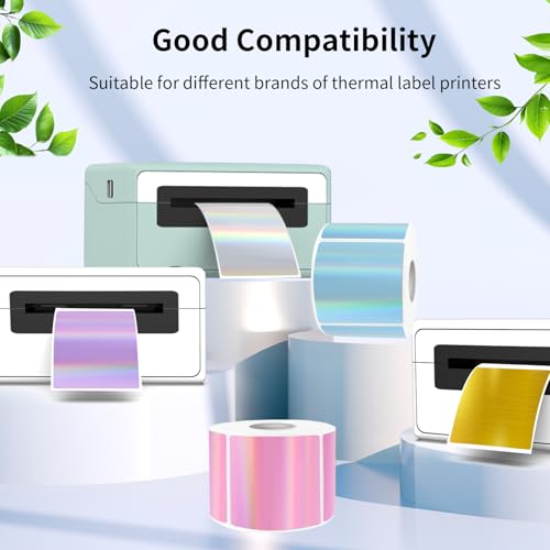 Square Thermal Labels Stickers 3" x 3", Holographic Square Thermal Stickers Labels, Glitter Self-Adhesive Direct Thermals Label for Small Business- Holographic Silver - color: Silver, size: 3 X 3 inch