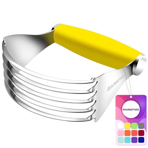 Rainspire XL Pastry Cutter For Baking, Heavy Duty Pastry Blender Stainless Steel, Thick Sharp Blades Dough Blender, Dough Cutter Butter Cutter Pastry for Easy Mixing, Dishwasher Safe (Yellow) - color: Yellow