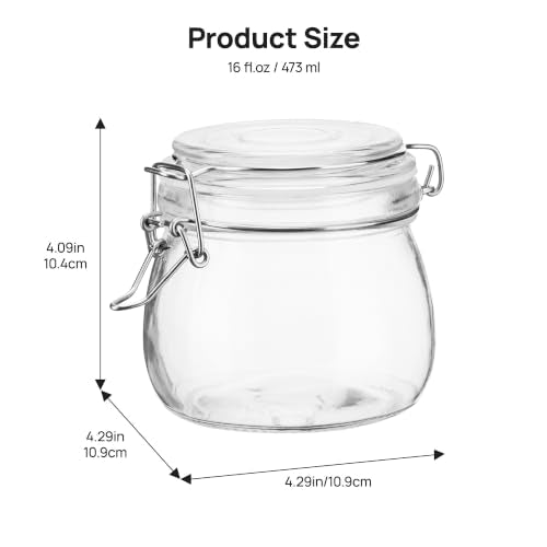 Vtopmart 3 Pack 16oz Short Glass Jars with Airtight Lids for Shallow Drawers, Pint Size Food Storage Canisters, Wide Mouth Canning Jars for Spices, Jams, Coffee Beans, Pickles & Pantry Organization