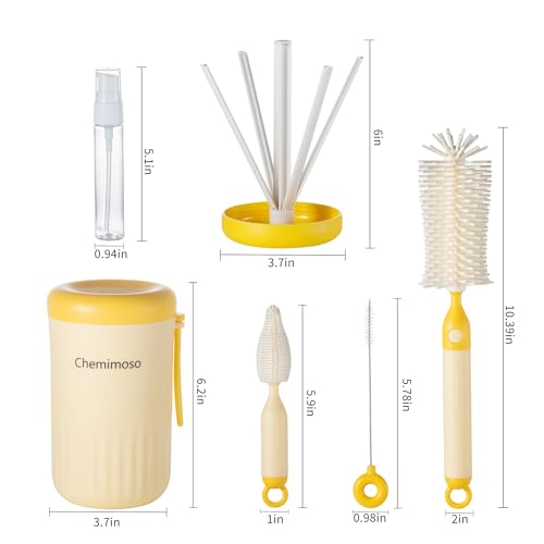 Travel Silicone Baby Bottle Brush Cleaner, Bottle Cleaner Brush Set | Foldable Baby Bottle Drying Rack, Essential Cleaning Set for Outdoor Travel - color: Grey and White