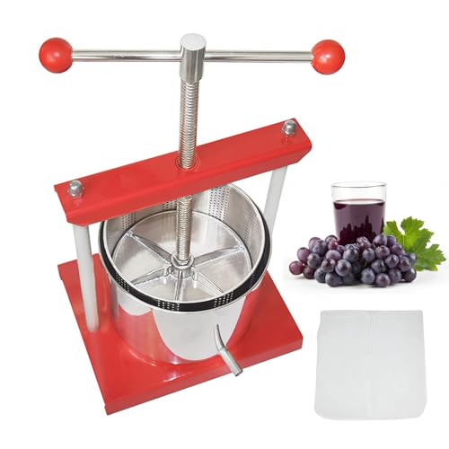 SQUEEZE master Cheese Tincture Herb Fruit Wine Manual Press -0.53Gallon/ 2 Litre-Power Ball Handle-Stainless Steel & Iron for Juice, Cider,Wine,Olive Oil - color: Red, size: 0.53Gallon
