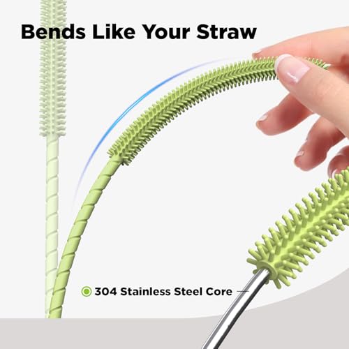 Silicone Straw Cleaner Brush, 2 Pcs Reusable Cleaning Brushes for Straws, 6mm&9mm, Green - color: Green