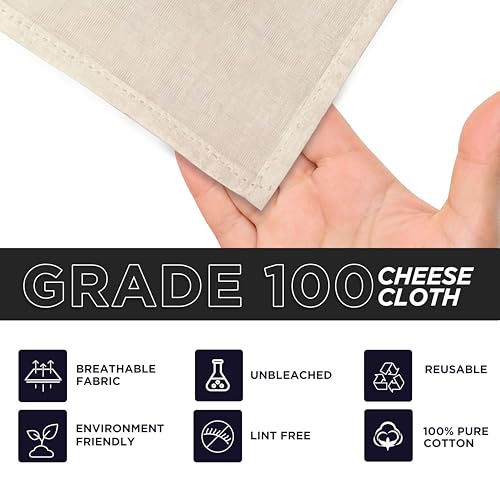 Raajsee Cheese Cloths 6 pcs Hemmed 20x20 inch Reusable 100% Unbleached Organic Cheesecloth for Straining Craft, Grade 100 Ultra Fine Muslin Cloth For Turkey Baking Juicing Brewing Yogurt Strainer - size: 20x20 inch 6 Pcs