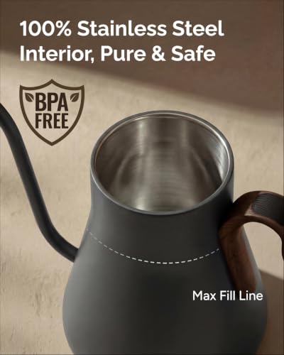 INTASTING Gooseneck Electric Kettle with Precise ±1℉ Temperature Control, Wood-Accented Handle, Stainless Steel Interior, Quick Heating Pour Over Kettle for Coffee & Tea, 0.9L, Matte Grey - color: Matte Grey