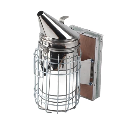 Stainless Steel Beekeeping Smoking Tool with Heat Shield Protection Hook Durable Leather Bellows
