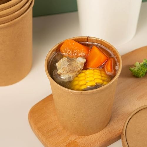 60 Pack 12 oz Kraft Paper Soup Containers with Lids, Disposable Ice Cream Cups, Microwave and Freezer Safe To Go Food Storage Bowls for Parties, Christmas, Takeout, Picnics