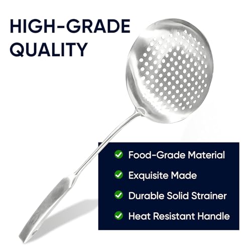 Newness Slotted Spoon, [Rustproof, Integral Forming, Durable] 304 Stainless Steel Widen Skimmer with Vacuum Ergonomic Handle, Comfortable Grip Design Strainer Ladle for Kitchen, 16.93 Inches - size: Length:16.93 Inches(43 cm)
