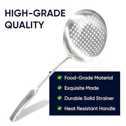 Newness Slotted Spoon, [Rustproof, Integral Forming, Durable] 304 Stainless Steel Widen Skimmer with Vacuum Ergonomic Handle, Comfortable Grip Design Strainer Ladle for Kitchen, 16.93 Inches - size: Length:16.93 Inches(43 cm)