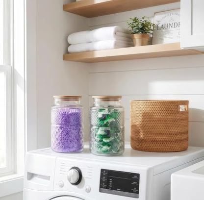 Large Glass Storage Jar, 60 FL OZ Glass Food Storage Containers with Bamboo Lid, Kitchen Laundry Room Organization Jar for Cookies Coffee Flour Sugar Laundry Pods Detergent Airtight Glass Jars