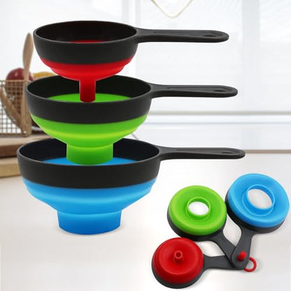 Set of 3 Silicone Funnels for Wide and Regular Jars, Kitchen Funnels for Transferring Jams, Juices, Spices and Oils