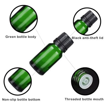 24 Pack 10ml Green Glass Essential Oils Bottles Empty Glass Dropper Vials Sample Bottle With Orifice Reducer and lid,for Aromatherapy Oils (Green, 10ml) - color: Green