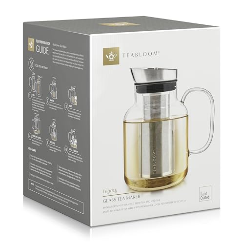 Teabloom 100% Plastic-Free Large Multi-Brew Borosilicate Glass Teapot + Kettle + Pitcher – Steep and Serve Hot Tea, Iced Tea, Cold Brew Tea and Fruit Infused Water – Legacy Tea Maker