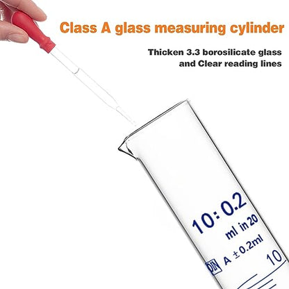 Thick Glass Graduated Cylinder Measuring Liquid Lab Hexagon Base Cylinders Come with Glass Dropper (Glass, 500ML) - size: 500ml